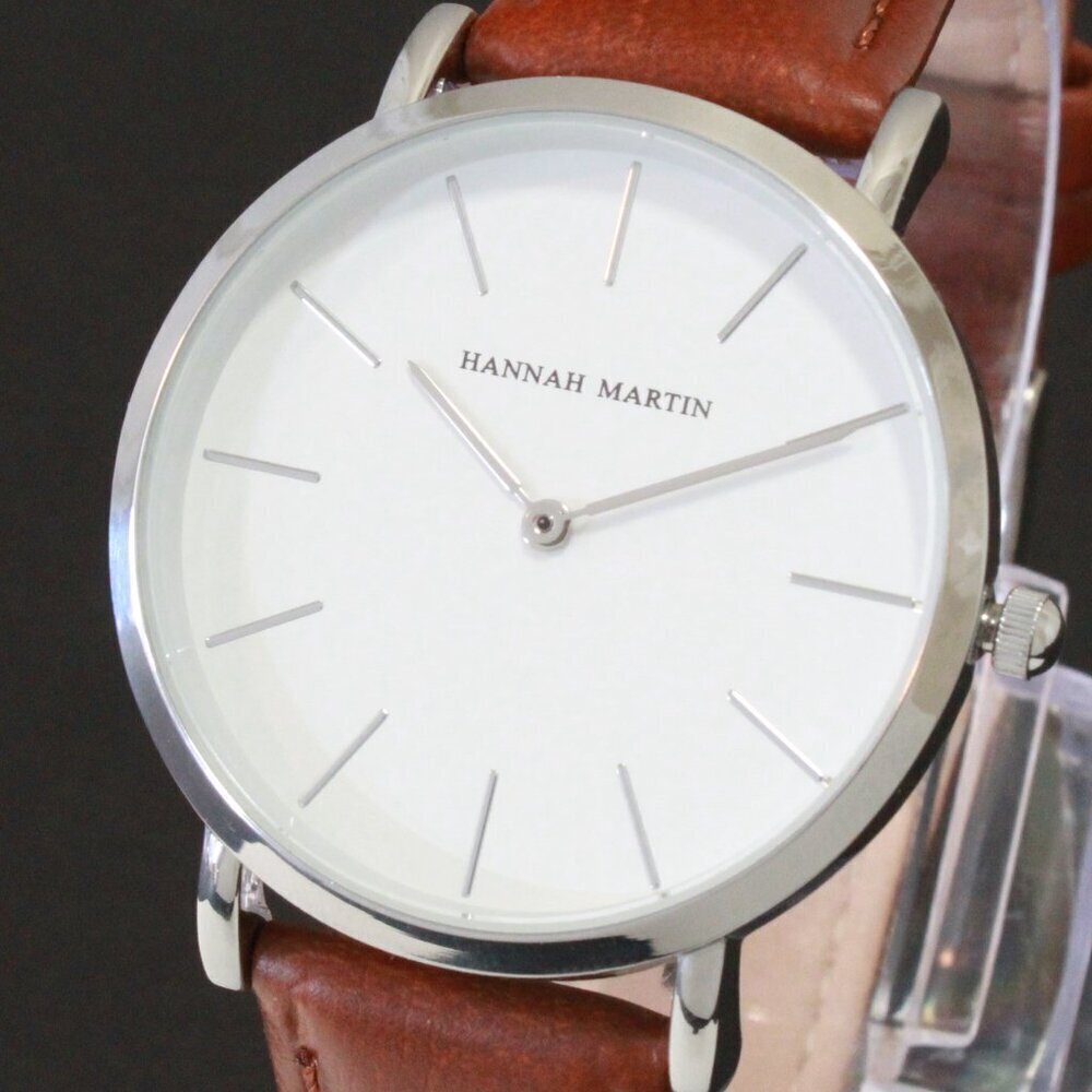 Men's Classic Minimalist 2 Hand Quartz Watch Raised Indices Brown Strap 36mm - Picture 10 of 12